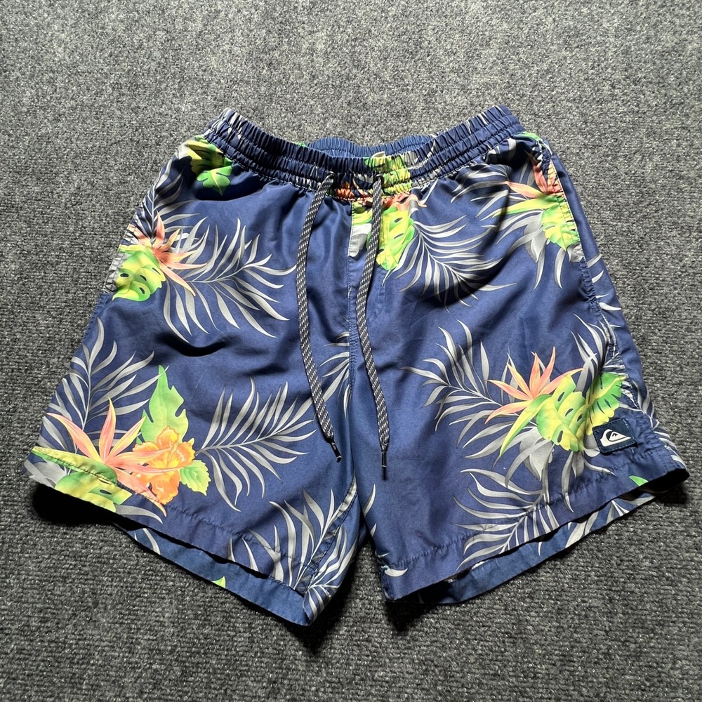 Quiksilver Mens Tropical Floral Swim Trunks Navy Blue Recycled Board Shorts M